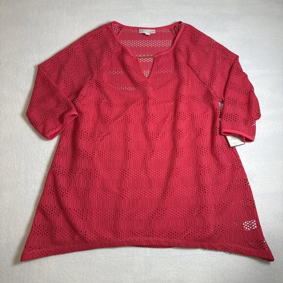 Dana Buchman Top Red Mesh Layered Top Women's Large NWT - Picture 1 of 8